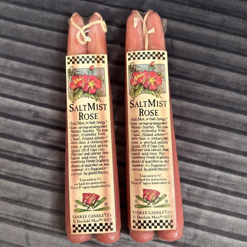 Vtg Yankee Candle Company Salt Mist Rose 6 Inch 2 Set Of 2 =4 Taper Candles NOS